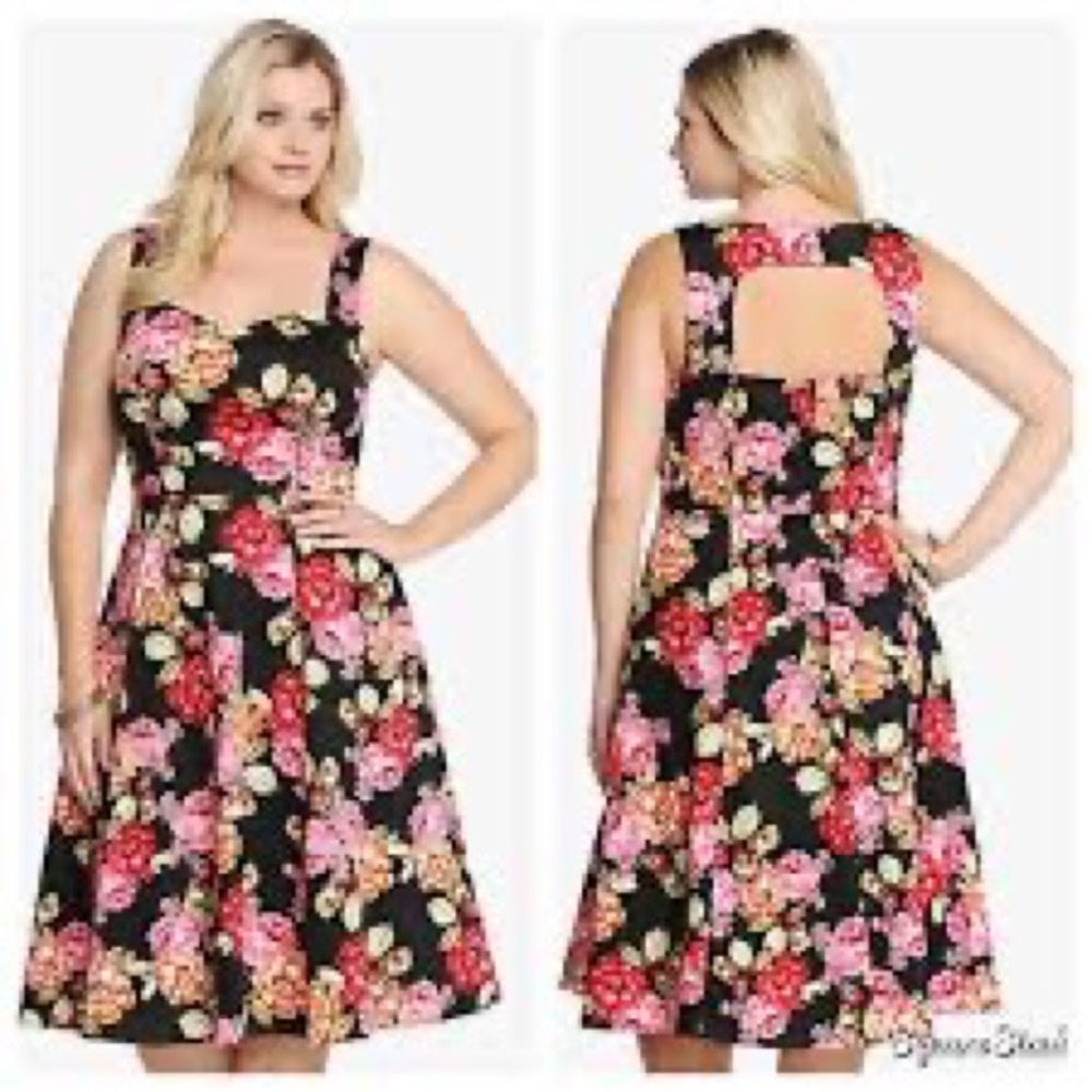 Torrid Floral Sateen Swing Cutout Skater Dress